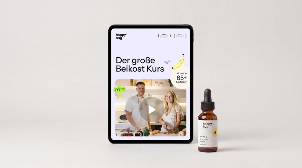 Beikostkurs auf dem Tablet und Vitamin D Tropfen